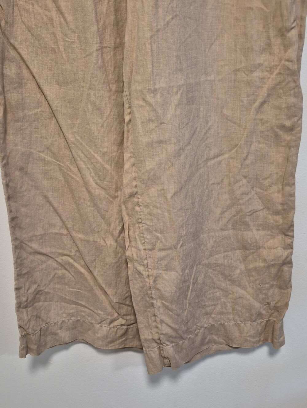 Joie 100% Linen Wide Leg Drawstring Pants Tan Beige Beachy Boho Coastal Size L - Picture 6 of 12